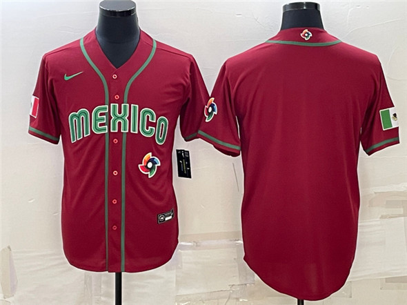 Men's Mexico Baseball Blank 2023 Red World Baseball With Patch Classic Stitched Jersey